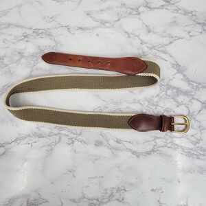 Del Rio Men's Nylon Webbing and Leather Olive Cream and Brown Belt Size 32